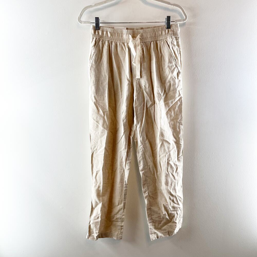 ZARA Slim Fit Elastic Waist Cotton Linen Pants Tan Khaki Beige Small